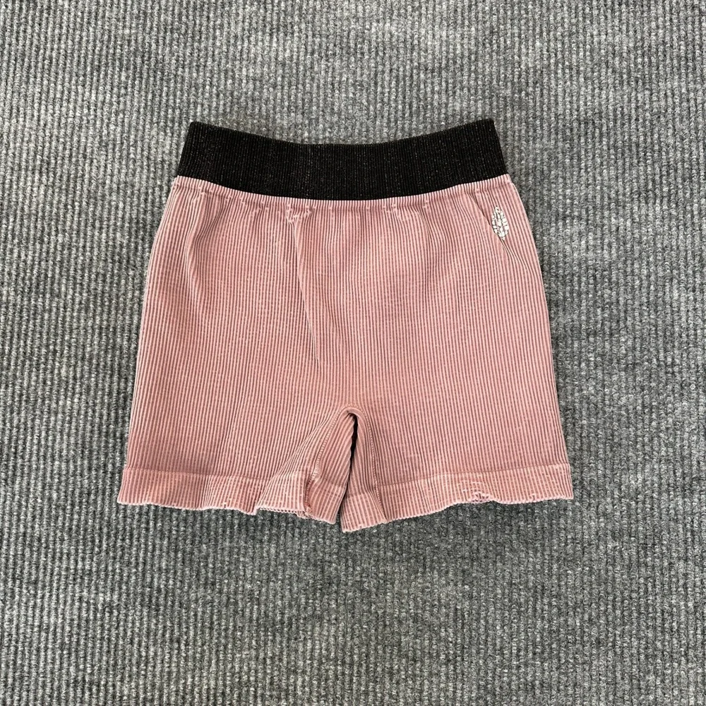 Free People Women Good Karma Ribbed Shorts M/L Pink Seamless Athletic